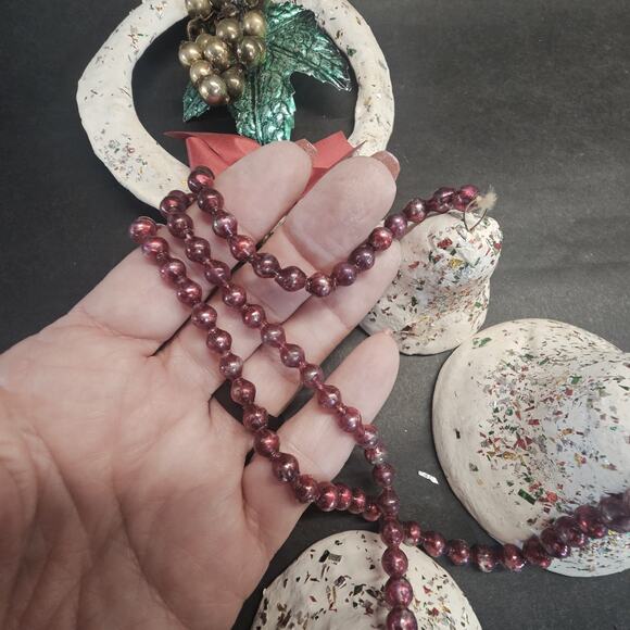 Vintage Paper Mache Glitter CHRISTMAS BELLS 17" Mercury Glass Beads Wreath Garla - Picture 5 of 10